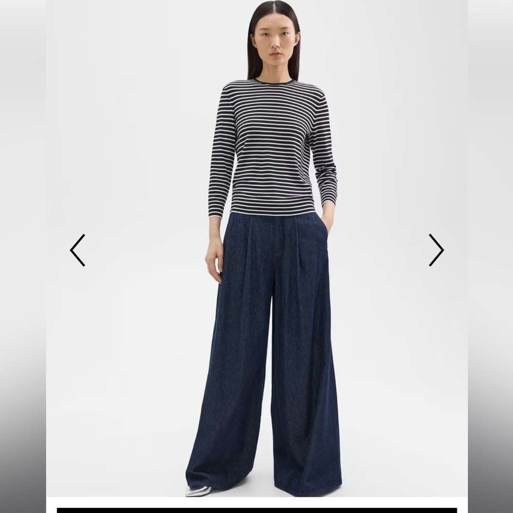 Theory Pleated Wide-Leg Pant in Denim